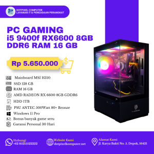 PC Gaming i5 9400f RX6600 8GB DDR6 RAM 16 GB