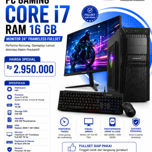 PC Gaming Core i7 RAM 16 GB Monitor 24" Frameless Fullset